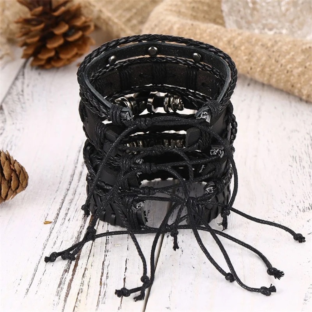 6 Pcs Set Punk Rock Skull Braided Leather Rope Bracelets - Picture 7 of 15